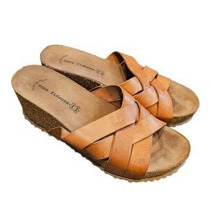 Anna Fidanza women apx sz 8.5 leather cork wedges brown sandals made in Italy